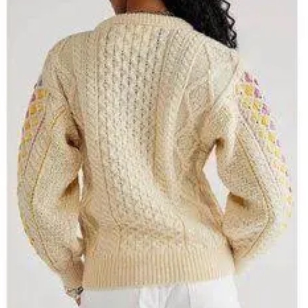 Free People X Mad Brown Knitwear Recycled Sweater/Jumper Cream/Pink/Yellow SZ OS - Picture 5 of 15